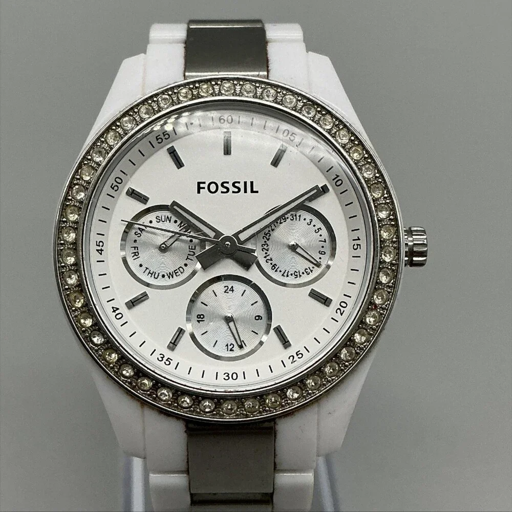 Fossil Stella ES-2807 Womens Watch 37mm Crystals Multifunction New Battery 7